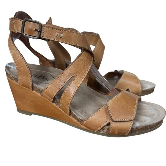 Taos Xcellent 2 Womens Brown Leather Wedge Sandals Open Toe Strappy Shoes 6/ 6.5 - Picture 1 of 16